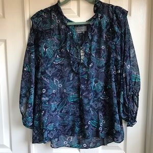 Anthropologie Haida Peasant Top blue floral sz XL
